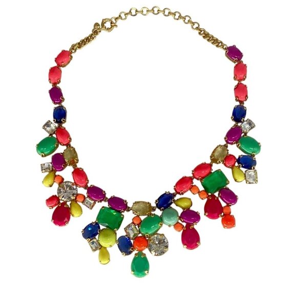 J Crew Colorful Statement Bib Necklace Multi Stone 16-18in Adjustable - Picture 1 of 5